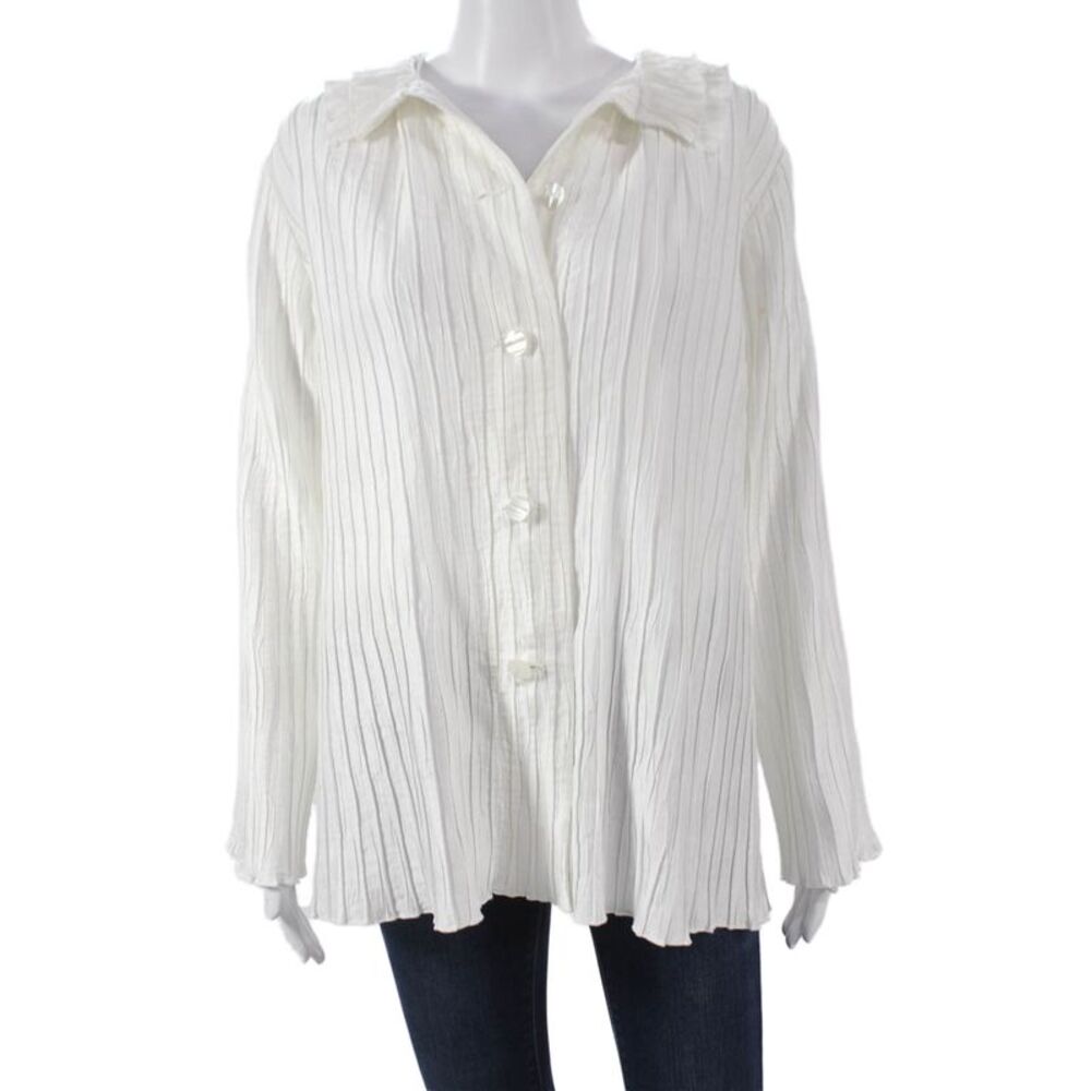 Emmelle Women Basic White Collared Button Long Sleeve Blouse Nylon Blend Size S